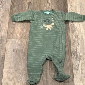 Pekkle Green Striped Dinosaur Kids One Piece